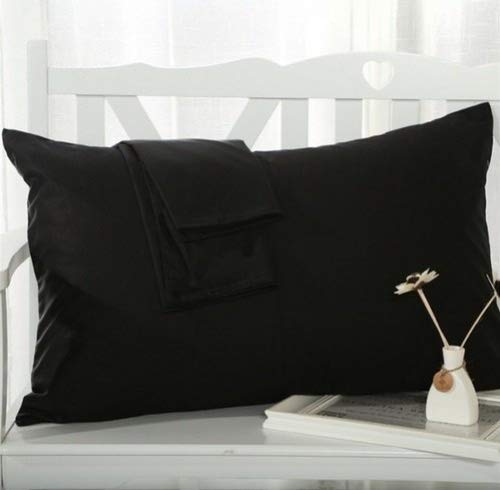 Egypto Black Luxury Pillow Cases 2 Pack – Soft & Breathable Pillow Case – Wrinkle-Free Housewife Pillow Cover – Standard Uk Size – 50Cm X 75Cm (Black)