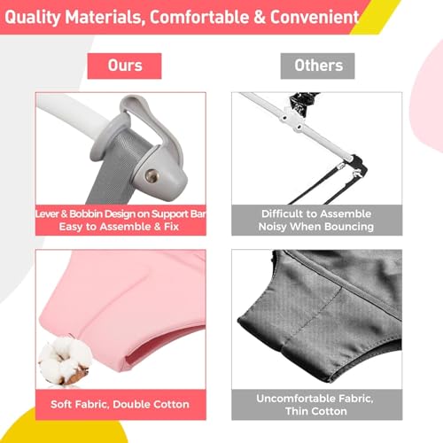 Image of FUNLIO 2 in 1 Baby Door Jumper with Door Clamp, Baby Walking Harness for 6-24 Months, Infant Jumper Doorway with Strong Spring & Adjustable Strap, Easy to Assemble & Store - Pink
