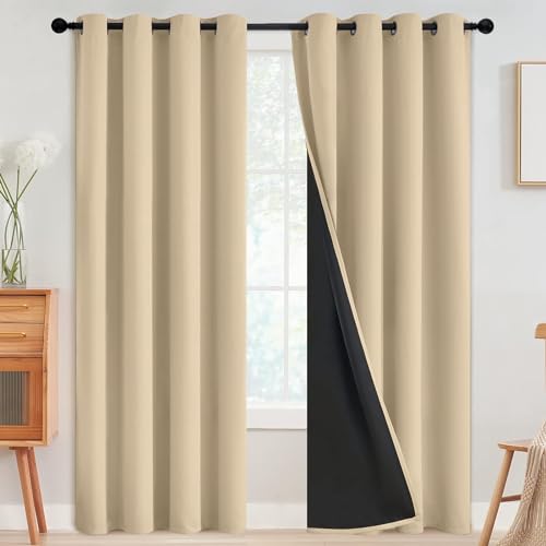 Image of SimpleHome Beige 100% Blackout Curtains Room Darkening Living Room 90 Inch