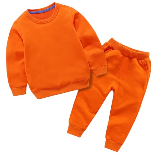 Generisch Ropa de invierno para bebé, niño, niña, monocolor, manga larga, sudadera, pantalones, 2 unidades, conjunto de trajes de otoño, naranja, 3-4 años