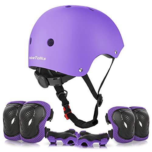 ValueTalks Ensemble casque de vélo et protections pour enfants 7 pièces Casque de skate ajustable pour enfants genouillères coudières protège-poignets pour vélo...