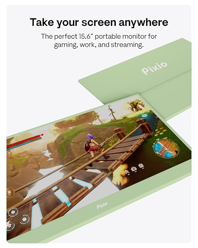 Image of Pixio PX160 Wave Mint Green Portable Monitor 15.6 inch 60Hz FHD 1080p IPS Panel HDR Screen Cover Stand USB-C HDMI Laptop Screen Extender Portable Monitor for Laptop, PC, Console, Phone
