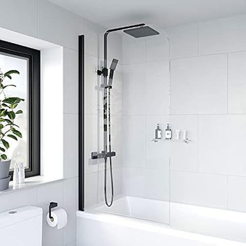 Over Bath Shower Screen Door 780mm Frameless Black Profile Curved 6mm Safety Clear Glass Panel Bathroom Bath Screens Cover
