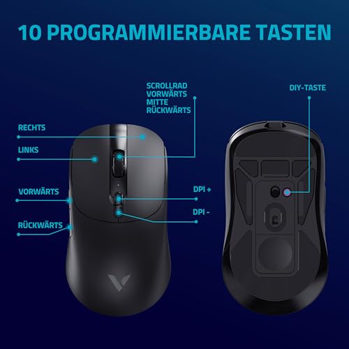 V200PRO Mouse da gioco wireless 2,4 GHz ad alte prestazioni con sensore ottico da 26000 DPI, accelerazione 50 G, 650 IPS, durata della batteria fino a 160 ore, PC/Mac - Nero - Mouse gaming - Immagine 3
