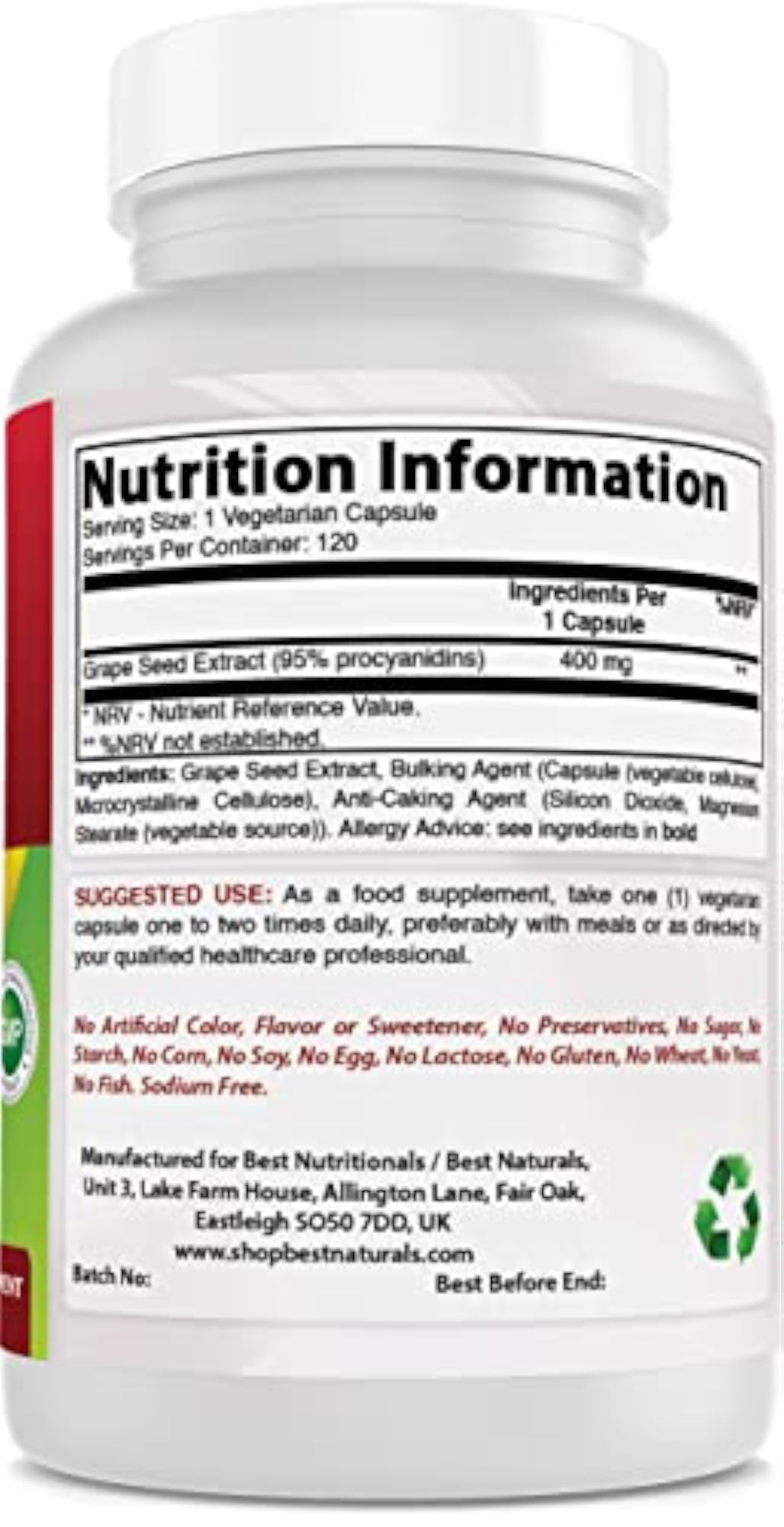 Naturals Grape Seed Extract, 400 mg, 120 Vcaps
