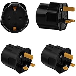 Incutex 2X adaptadores de Viaje UK, GB, Inglaterra Schuko, 2 Patas Europa hacia 3 Patas RU, Negro