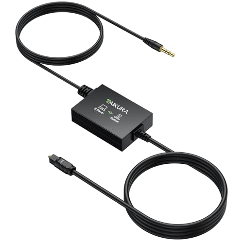 TAIKURA 3.5 mm to Optical Audio Cable Analog to Digital Audio Converter with Built-in AUX and Optical Cables 48KHz PCM Compact Plug-and-Play Adapter for Laptop Projector Computer to Soundbar