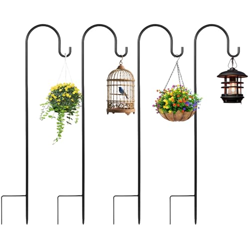 4 Stück Schäferhaken Garten 100cm Hirtenhaken Höhenverstellbar Hirtenstab Laternenstab Hirtenbogen-Haken Erdspieße Metall Laternenhalter Schäferstab Metall für Pflanzen Vögel Futterspender Solarlicht
