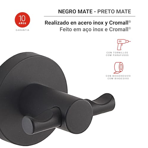 Porte-serviette de bain double en acier inoxydable compact noir