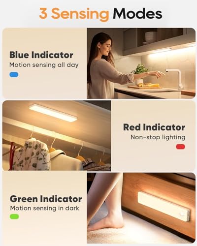 Image of Under Cabinet Lighting, Motion Sensor Light Indoor, Rechargeable Closet Lights Battery Operated and USB, Wireless Dimmable LED Cabinet Lights, Under Counter Lights for Kitchen Warm Color