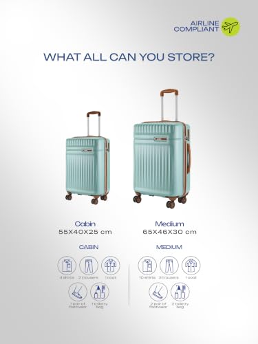 Image of Safari Runner Set of Small and Medium 8 Wheels 55 and 66cm Hard Case Polycarbonate 360 Degree Wheeling System, Trolley Bags for Travel, Suitcase for Travel, Sage Green