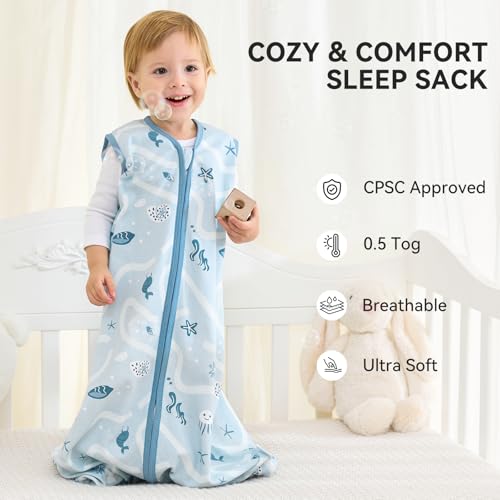 Image of Yoofoss Baby Sleep Sack 6-12 Months 0.5 Tog Wearable Blanket for Baby, 3 Pack 100% Organic Cotton Infant Toddler Sleeping Sack 2-Way Zipper Lightweight Sleep Sack