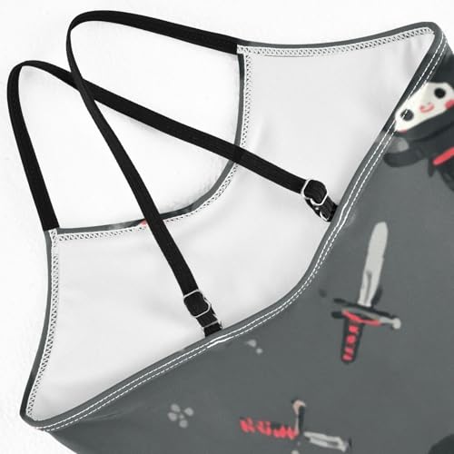 susiyo Cartoon Ninja Gray Pattern Girls One Piece Swimsuits with Adjustable Straps Bathing Suits for 3-10 Years Old4