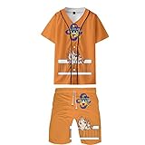 ONE Piece Baseball T-Shirts und Strandshorts Set Sommer Japanische Anime 3D Digitaldruck Tops mit Knopf und Kurze Hose Anzug Oberteile Sport Hemd + Badehose Set Luffy Chopper Zoro Nami Sanji