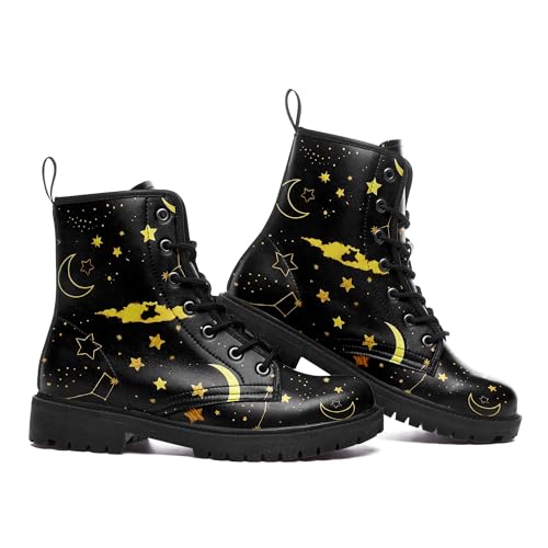 Women's Fashion Combat Boots Men's Starry Sky Ankle Boots Trendy Lace-up Water-proof Sun Moon Star Stylish Booties3