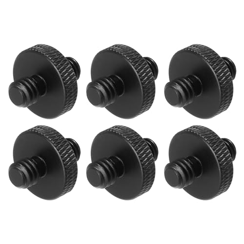MECCANIXITY 6Pcs Mic Stand Adapter 1/4 Male to M8 Male Double Sides Camera Screw Aluminum Alloy for Microphone Tripod Stand Mount, Black