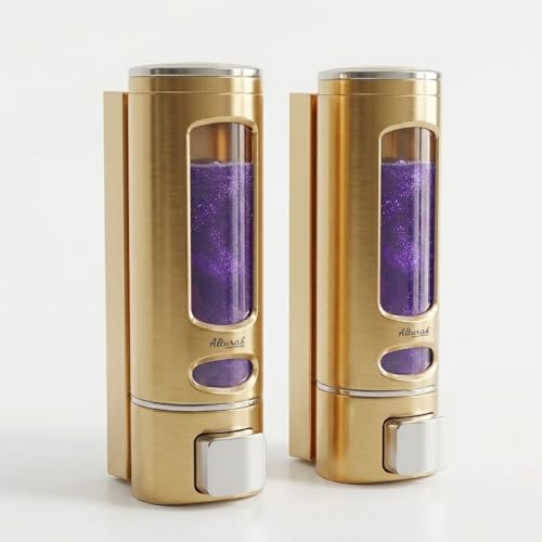 Image of ALTURAS Wall Mounted Liquid Soap Dispenser, ABS, 400 ML, for Shampoo, Sanitizer and Gel Handwash Dispenser (400 ML Gold Combo)