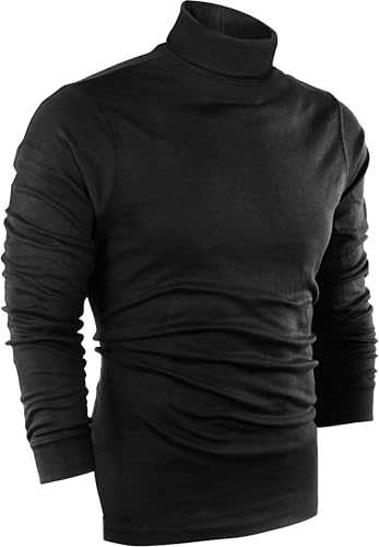 Utopia Wear Turtleneck Men Slim Fit UPF 50+ Lightweight Pullover Sweater Long Sleeves Top, Large, Black