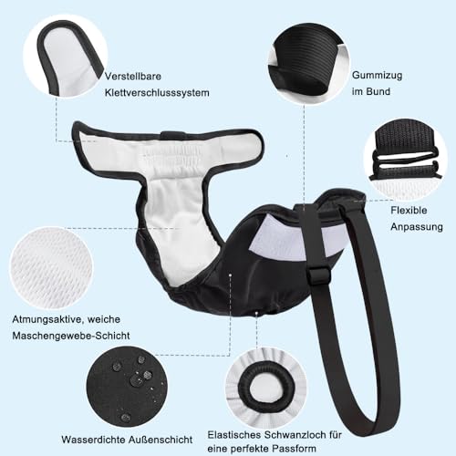 Duscdesp 3 Stück Wiederverwendbare Hundewindeln mit Abnehmbare Träger, Hochsaugfähige Läufigkeitshose Waschbare Hundehöschen Läufigkeit Höschen für Hunde Weiblich, Hunde Windeln für Hündinnen (M)