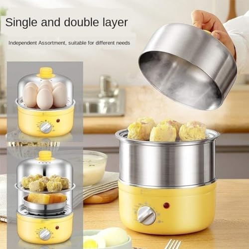 Egg Boilers Double Stainless Steel Electric Egg Cooker Kitchen Cooking Appliances Steamer 30 Mins Knob Timing