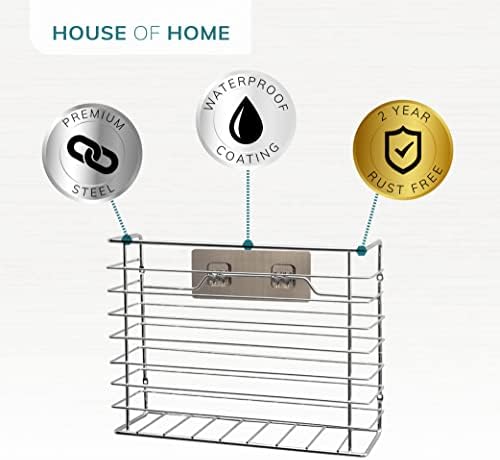 House of Home Kitchen Storage Basket - Multipurpose Cuperboard & Drawer Organiser for Kitchens & Pantries - Adhesive Backing for Easy Installation - Silver
