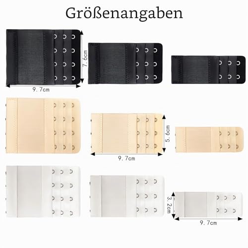 IheDovb 12 Stück BH Verlängerung, Bra Extender 2 Haken/3 Haken/4 Haken BH Erweiterung für Damen Bra Extender