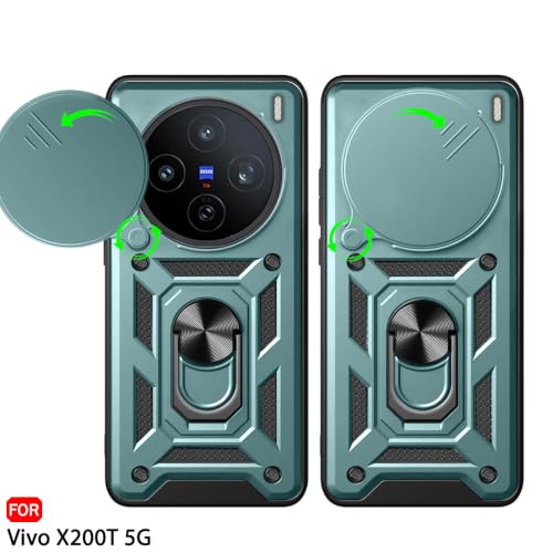 Image of TheGiftKart Tough Armor Bumper Back Cover Case for Vivo X200T 5G | Sliding Camera Cover, Kickstand & Ring Holder | 360 Degree Protection Back Cover Case for Vivo X200T 5G (PC & TPU, Green)