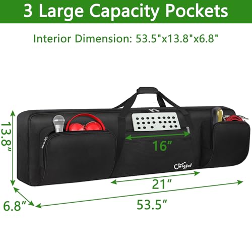 SNIGJAT 88 Key Keyboard Case Soft (Size: 53.5"x13.8"x6.8"), Padded Piano Case with Handle and Adjustable Shoulder Straps, Keyboard Gig Bag with 3 Pockets for Music Stand, Sustain Pedals, All Black - Thumbnail 3