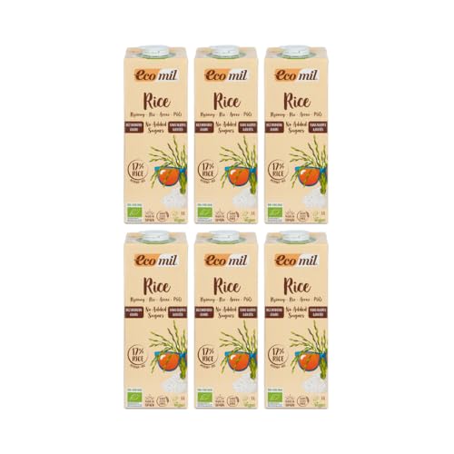 Ecomil - Bebida Vegetal de Arroz, Pack 6 x 1 Litro, Sin Azúcares Añadidos, Sin Gluten, Apta para Dietas Veganas, Alternativa Saludable