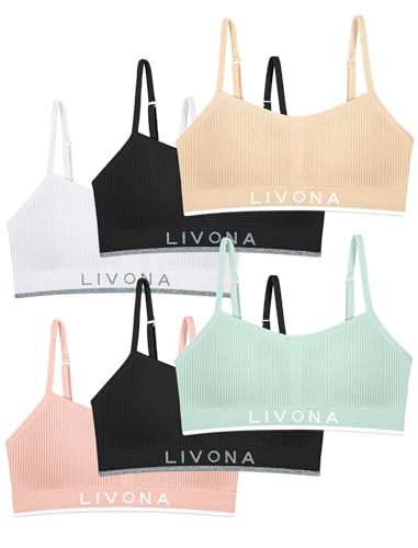 Girls Sports Bras, Breathable Adjustable Training Bras, Padded Everyday Bra Bralette,Crop Cami Tank Top (6-14)