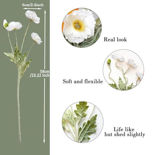 Image of 5Pcs Poppy Flowers Artificial Poppy for Home Decor(White)