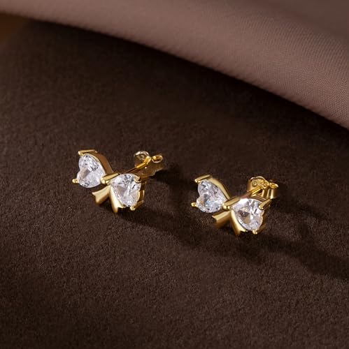SLUYNZ Sterling Silver CZ Bow Stud Earrings for Women Teens Small Love Bow Stud Earrings for Valentines Day2