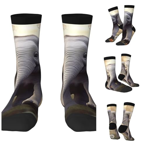 LZQPOEAS Cute Elephant Play Athletic Socks Unisex Cushioned Crew Socks Hiking Running Calf Sock Soft Above Ankle Sock