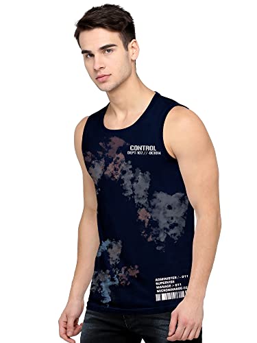 Image of Jump Cuts Mens All Over Printed Round Neck Sleeveless Black and Grey Cotton Slim Fit Vest