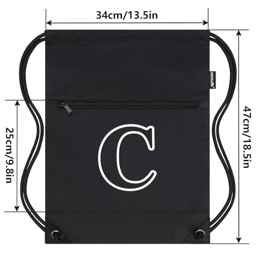 Image of HOLYLUCK Drawstring Bags Initial Backpack Sackpack Cinch Bags for Sports, Gym, Travel, Beach(Black-C)