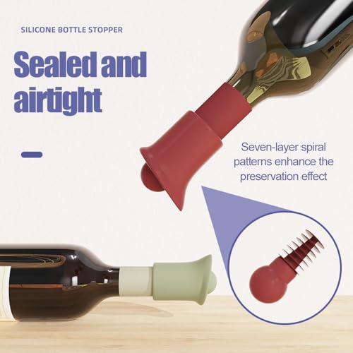 Image of Silicone Wine Stopper for Wine Bottles, 2025 New Wine Stoppers for Wine Bottles, Seal Bottle Cover for Beer Champagne, Glass Bottle Sealer Covers Wine Stoppers for Home Use (4, Round Head)