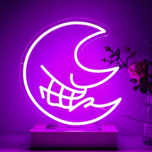 Image of Anime-Inspired Evil Moon LED Neon Sign - Gift for Gamers, Gaming Room Decor, Cool Room Light for Bedroom, Living Room, Party (13 * 13.8In)