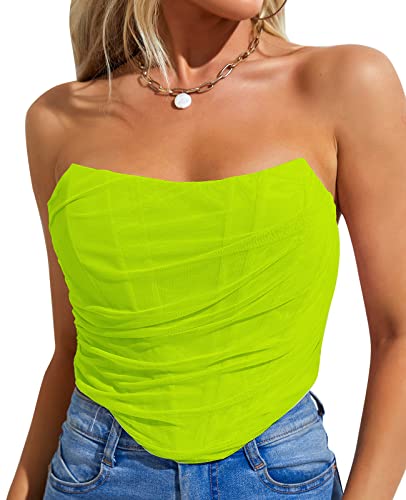 Royhon Fluogreen Corset Top Womens Bustier Corset Top (Fluogreen,L) #TOP5