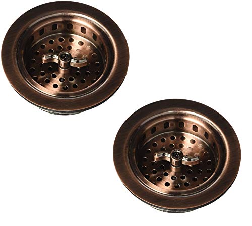 Westbrass Wing Nut Style Large Kitchen Sink Basket Strainer, 2 Pack, Antique Copper, D2135-11