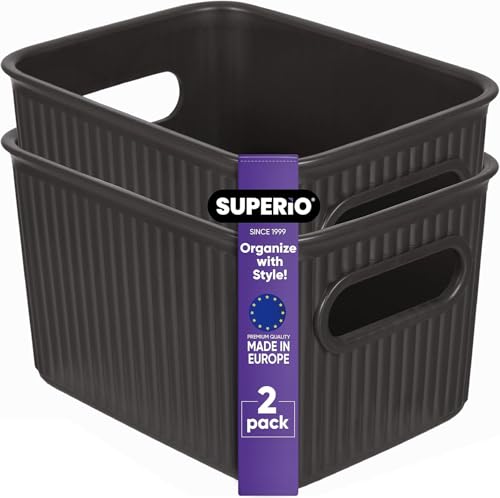 Panier de rangement en plastique Superio marron de 1,5L pour étagères et tiroirs