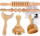 Maderoterapia Kit Maderoterapia Corporal 5 Piezas - Masajeador Anticelulitico - Rodillo Masaje Muscular - Reductor Celulitis - Kit Maderoterapia Completo Bolsa de Tela e Instrucciones de Uso