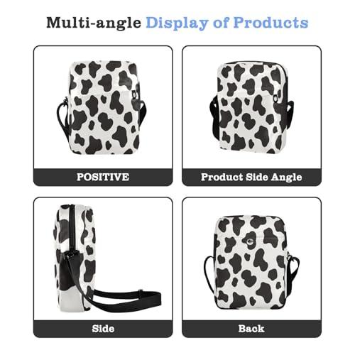 small messenger bag for women crossbody bag men Woman Cross Body Purse Adjustable Strap for Casual Casual- Cow Print Black White4