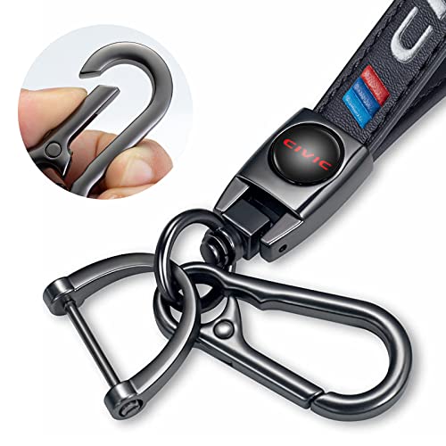 Image of YUIQIEUY Genuine Leather Car Keychain Key Chains Ring Accessories for Man and Woman Family Present Black