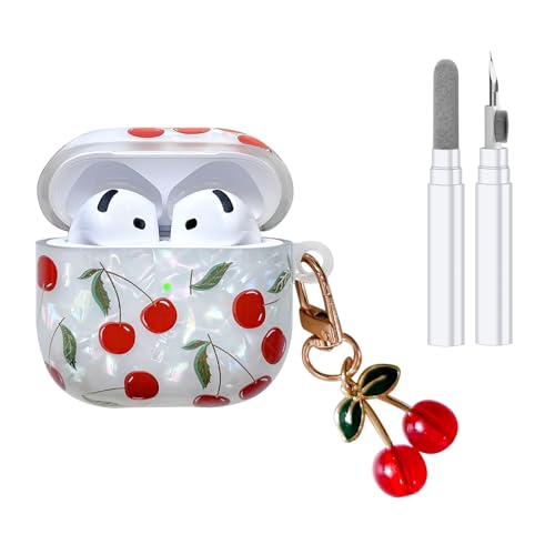 Compatible with AirPods 4 Case, Cute Pretty Aesthetic AirPod 4 Case Cover with Keychain, Soft TPU Protective Shockproof Case for Women Girl (Cherry, for AirPod 4 case)