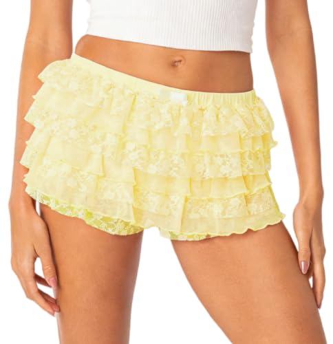 Image of NUFIWI Women Lolita Bloomers Ruffle Shorts Lace Cute Pumpkin Pants Sexy Boyshorts Layered Y2k Mini Shorts Pettipants