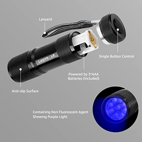 Lighting Ever 1100007 Black Light Flashlight, Small Uv Lights 395Nm, Portable Ultraviolet Light Detector For Invisible Ink Pens, Dog Cat Pet Urine Stain thumb #6