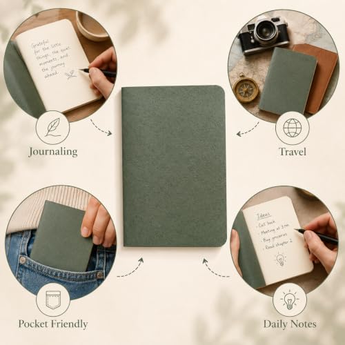 Image of Tea Paper Pocket Notebook Pack of 3 Forest Green | A6 Mini Notebook 9 x 14 cm | 64 Ruled Pages | FSC Certified Paper | Small Pocket Diary & Note Pad for Daily Notes, Travel, College Students
