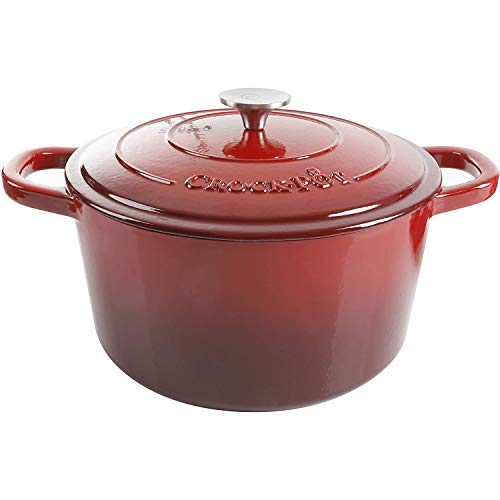 Crock-Pot Artisan 3-Quart Round Enameled Cast Iron Dutch Oven Gradient Red Durable Heavy-Duty Cookware for Slow Cooking Roasting Baking with Lid