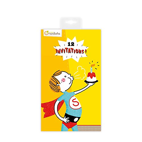 Avenue Mandarine, Ref CO142O, Detachable Invitation Cards, Superhero Designs, Booklet of 12 Invitations