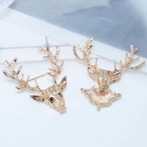 TseanYi Fashion Animal Alloy Brooch Pin Retro Elk Horns Collar Pin Deer Horns Breastpin Lucky Gold Clothes Pin Jewelry Gifts for Men and Women (Elk Horns)